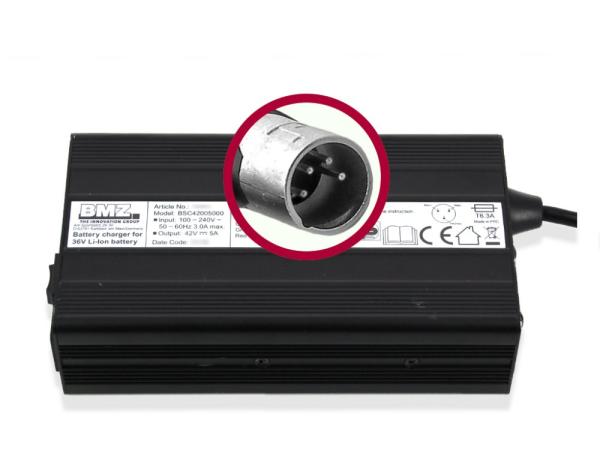 Ladeger&auml;t BMZ Li-Ion 42V 5A f&uuml;r Impulse Akku Stecker XLR 4-polig
