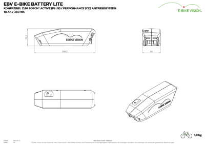 E-Bike Vision Lite Akku 36V 10Ah 360Wh f&uuml;r Bosch Powerpack Performance Active Rahmen Produktbild 7
