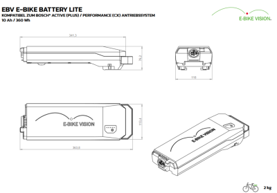 E-Bike Vision Lite Akku 36V 10Ah 360Wh f&uuml;r Bosch Powerpack Performance Active Gep&auml;cktr&auml;ger Produktbild 8