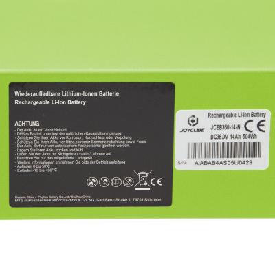 Phylion Akku 36V 14Ah - Joycube BN10 mit Smart-BMS (CAN-Bus) gelbgr&uuml;n f&uuml;r E-Bikes Pedelecs von Fischer u.v.m. Produktbild 5