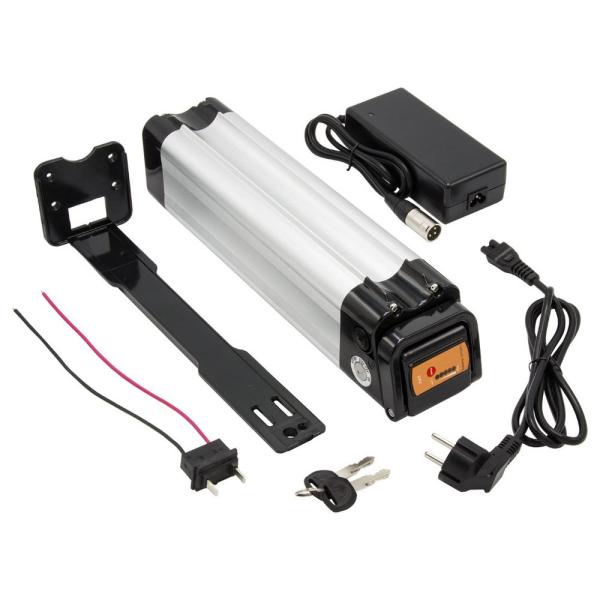 Maratron Akku 25,9V 12Ah SilverFish silber Komplett-Set mit Halter und Ladeger&auml;t f&uuml;r E-Bikes von Prophete MiFa Trio u.v.m.